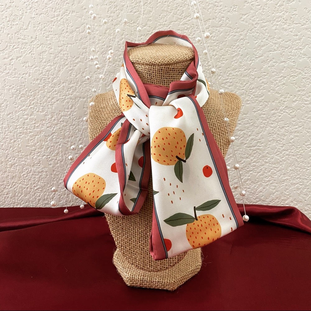🍊🧣Fruit Orange/Art Prints Narrow Scarf - Picture 3 of 5